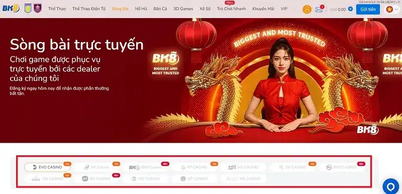 Khám phá 12 sảnh Casino BK8